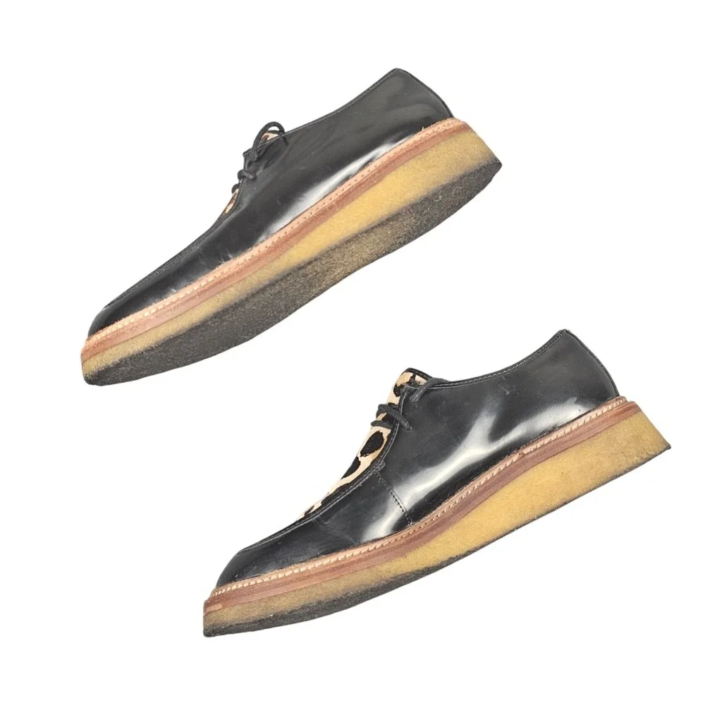Pour La Victoire Oxford Platform Shoes‎ Leather Leopard Pony Hair Dark Academia